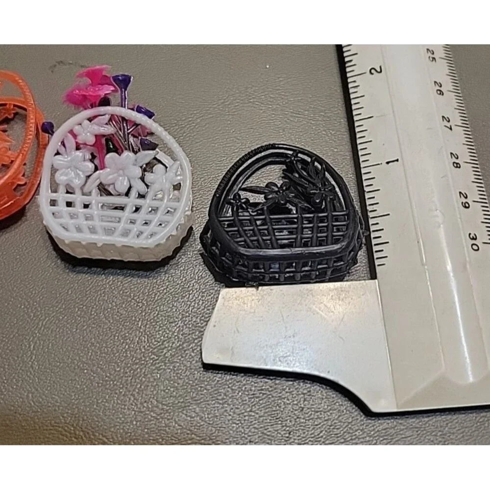 Barbie Clone Plastic Circle Handbag lot‎ Black White Orange Wicker Look 3 pcs
